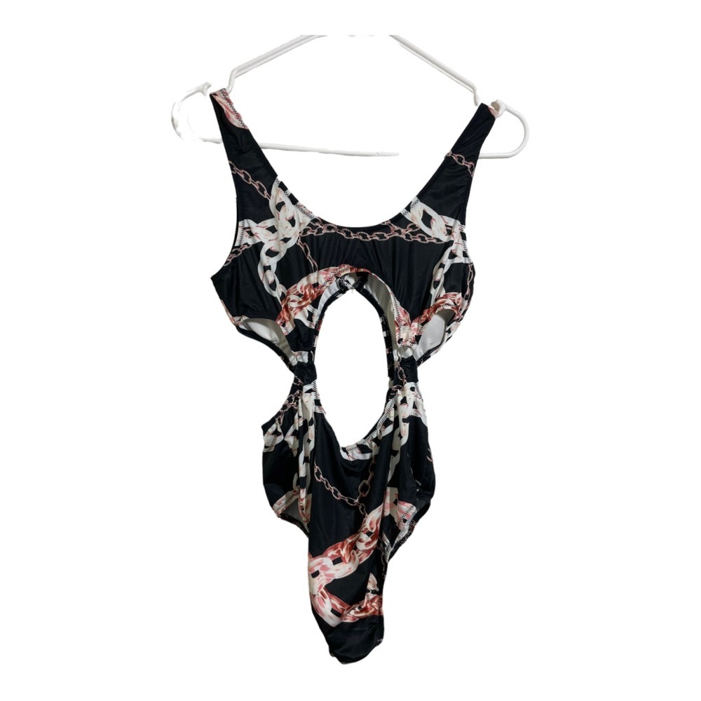 Luna Tuccini womens one piece open stomach chain pattern swimsuit new XL